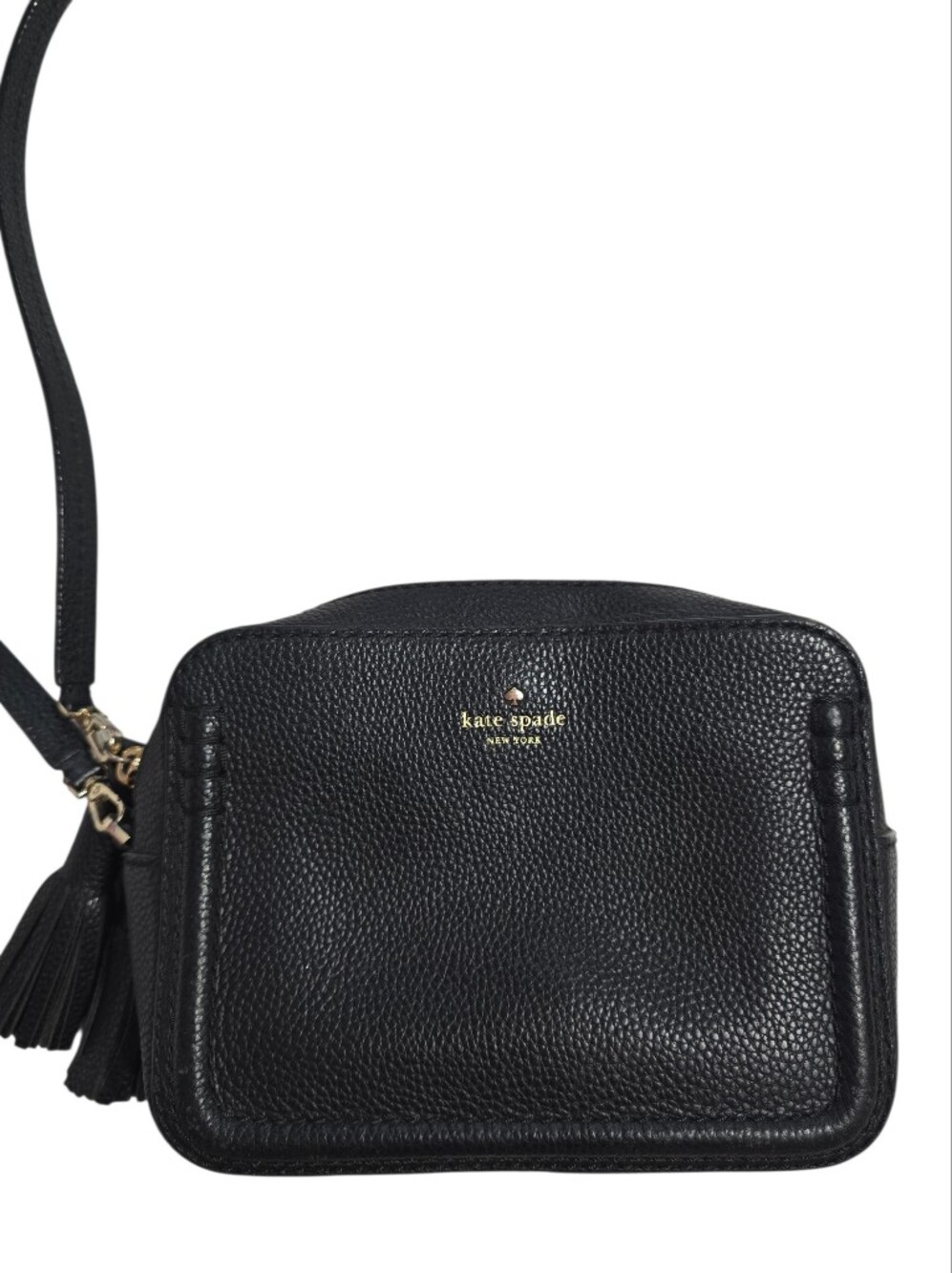 kate spade Arla Tassel Black Pebbled Leather Crossbody Flawed